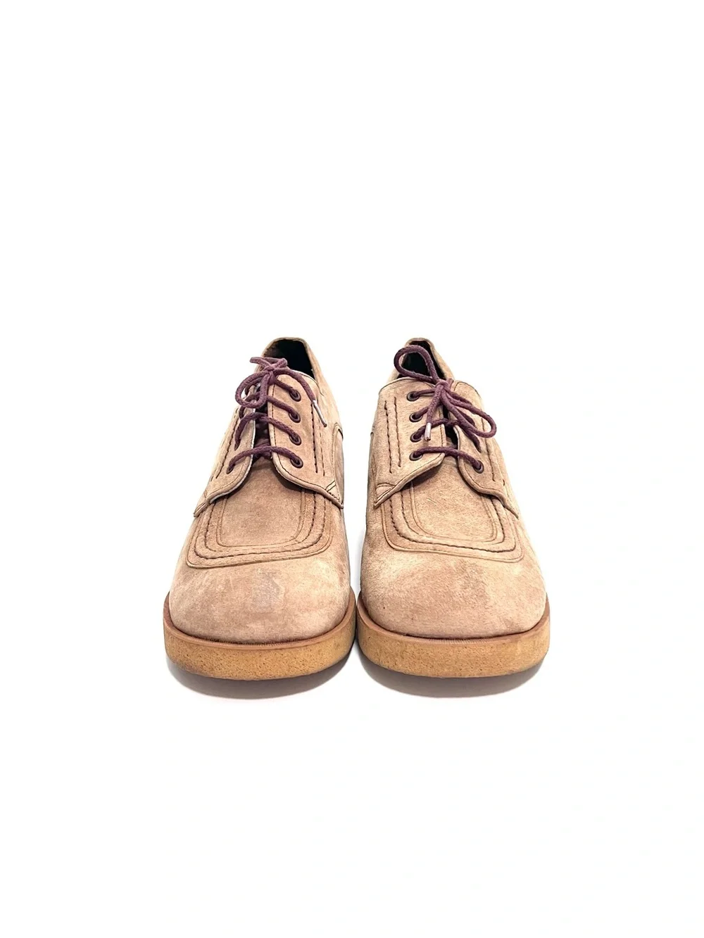 Vintage 1970s deadstock tan faux suede platform wedge heel oxfords